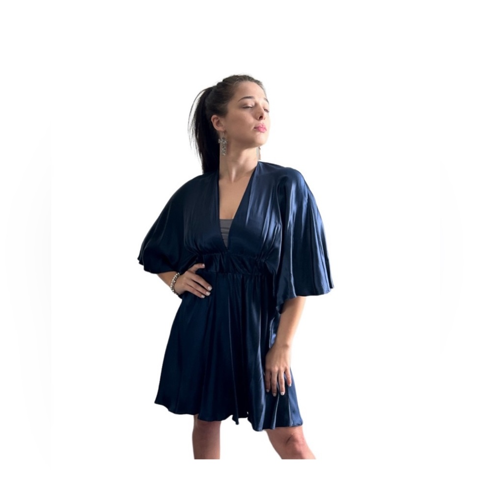 Steve Madden Collection Silk Dress W/ Sweeping Butterfly Sleeves